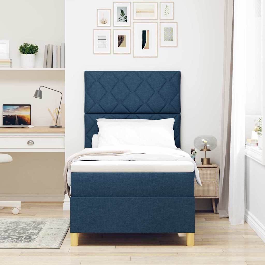 Boxspringbed met matras met hoofdeinde Blauw 100 x 200 cm Stof is nu te koop bij PeponiXL, paradijselijk wonen!