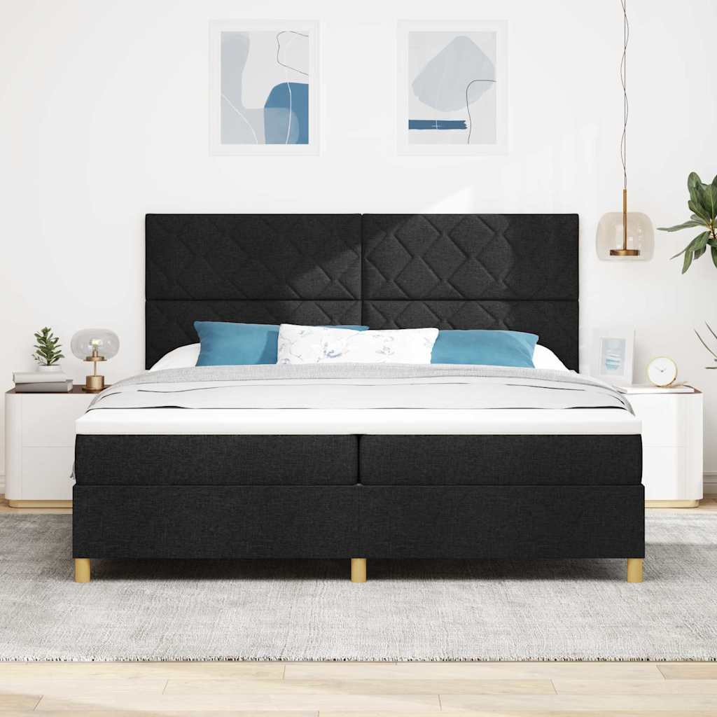 Boxspringbed met matras met hoofdeinde Zwart 200 x 200 cm Stof is nu te koop bij PeponiXL, paradijselijk wonen!
