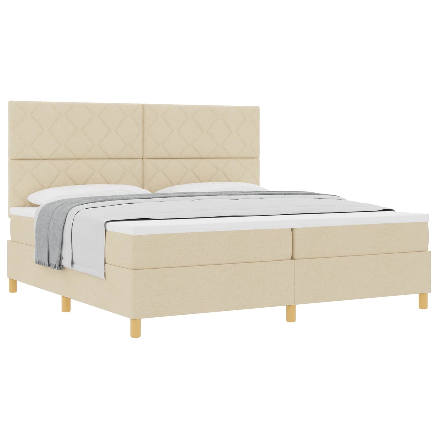 Boxspringbed met matras met hoofdeinde Crème 200 x 200 cm Stof is nu te koop bij PeponiXL, paradijselijk wonen!