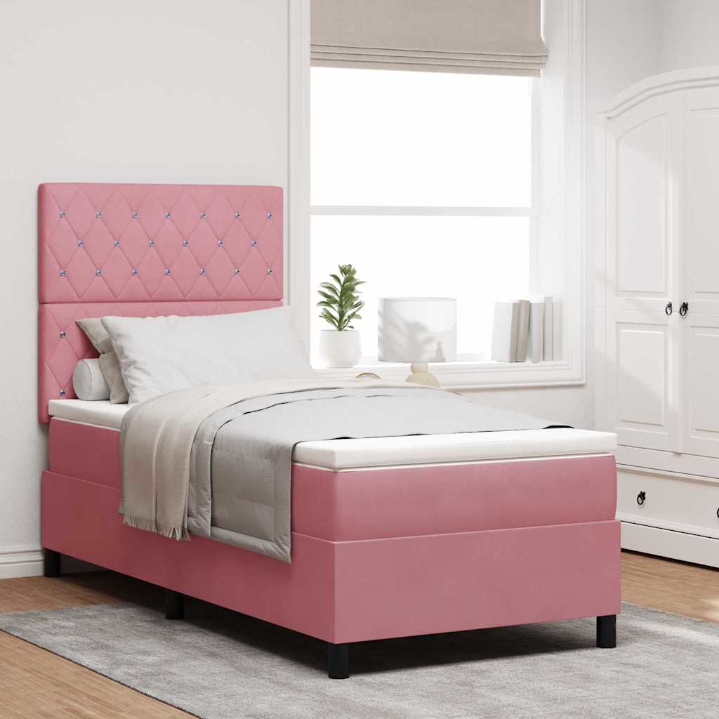 Boxspringbed met matras met hoofdeinde Roze 90 x 200 cm Fluweel is nu te koop bij PeponiXL, paradijselijk wonen!