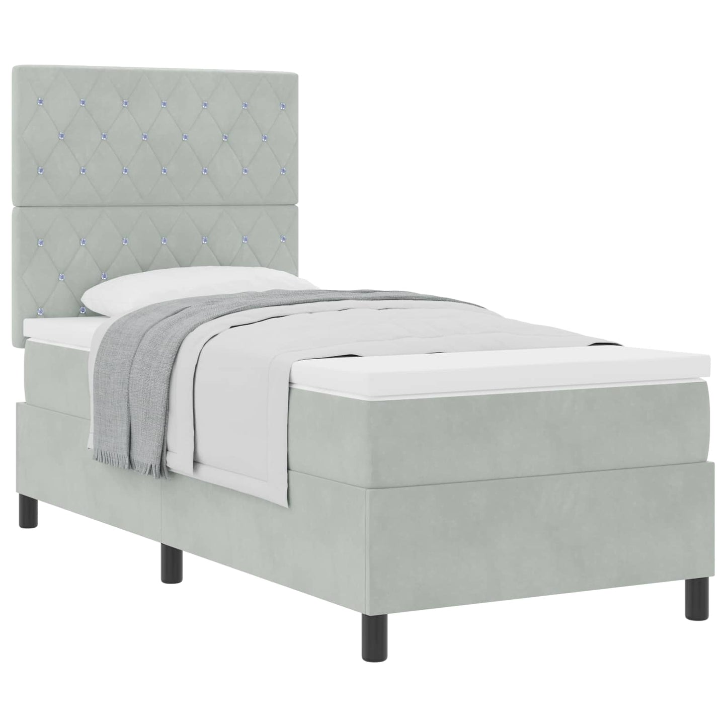 Boxspringbed met matras Lichtgrijs 100 x 200 cm Fluweel is nu te koop bij PeponiXL, paradijselijk wonen!