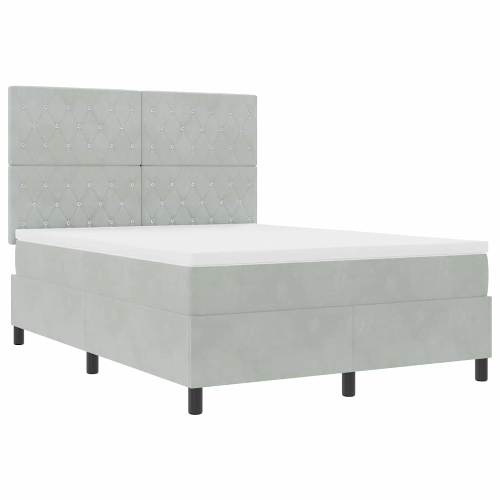 Boxspringbed met matras Lichtgrijs 140 x 190 cm Fluweel is nu te koop bij PeponiXL, paradijselijk wonen!