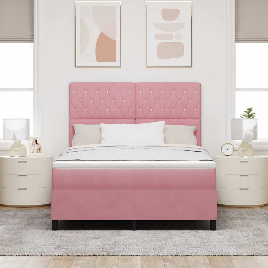 Boxspringbed met matras met hoofdeinde Roze 140 x 200 cm Stof is nu te koop bij PeponiXL, paradijselijk wonen!
