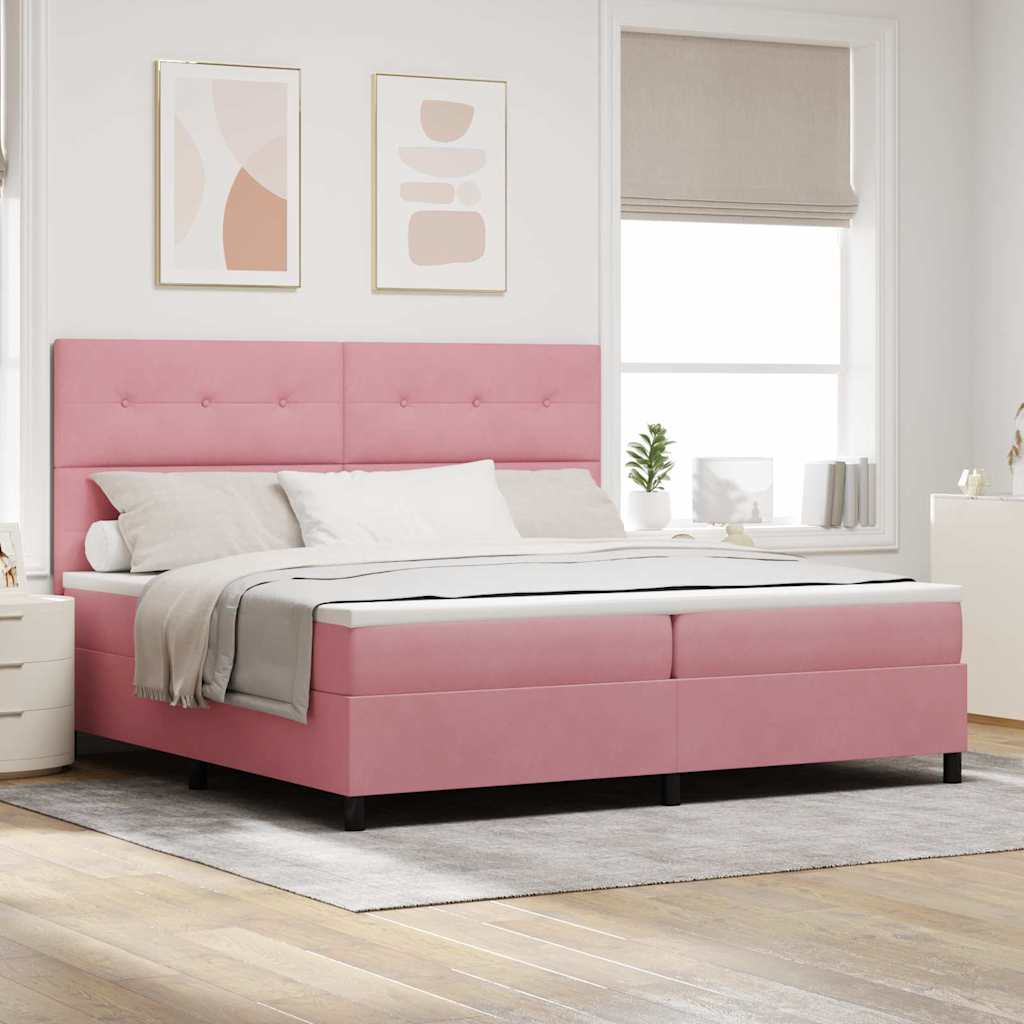 Boxspringbed met matras Roze 200 x 200 cm Fluweel is nu te koop bij PeponiXL, paradijselijk wonen!