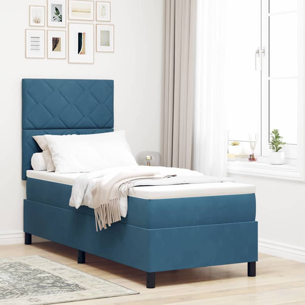 Boxspringbed met hoofdeinde Donkerblauw 80 x 200 cm Fluweel is nu te koop bij PeponiXL, paradijselijk wonen!