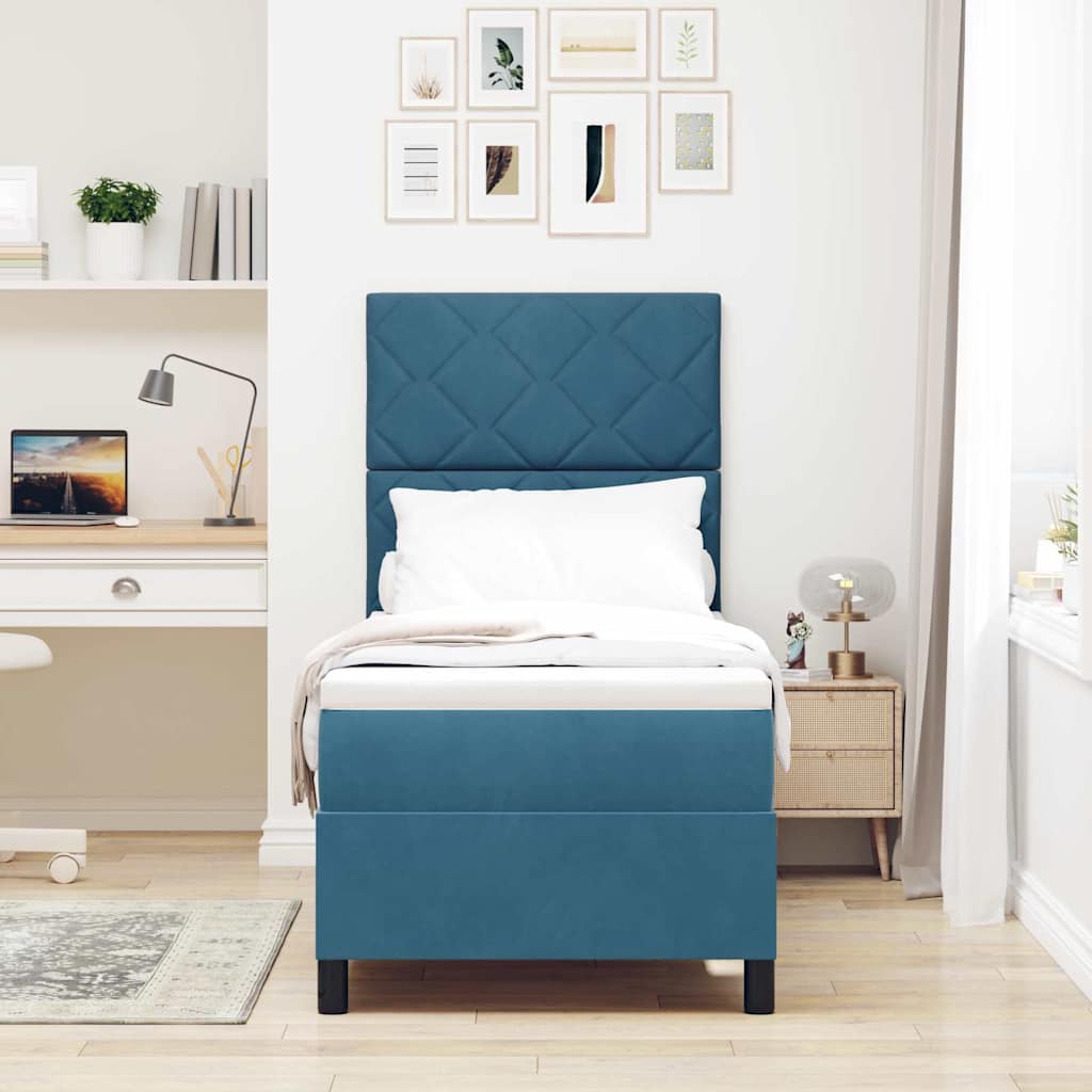 Boxspringbed met hoofdeinde Donkerblauw 80 x 200 cm Fluweel is nu te koop bij PeponiXL, paradijselijk wonen!