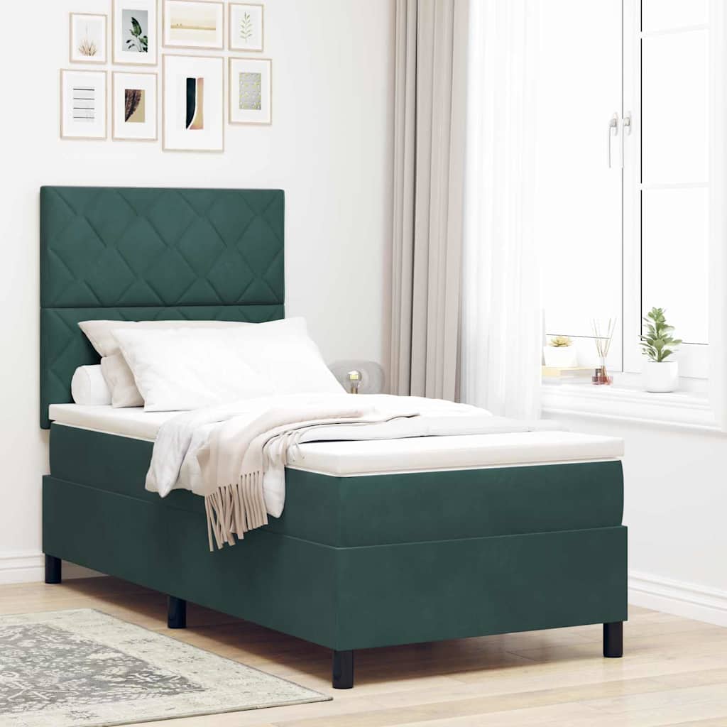Boxspringbed met matras Donkergroen 90 x 200 cm Fluweel is nu te koop bij PeponiXL, paradijselijk wonen!