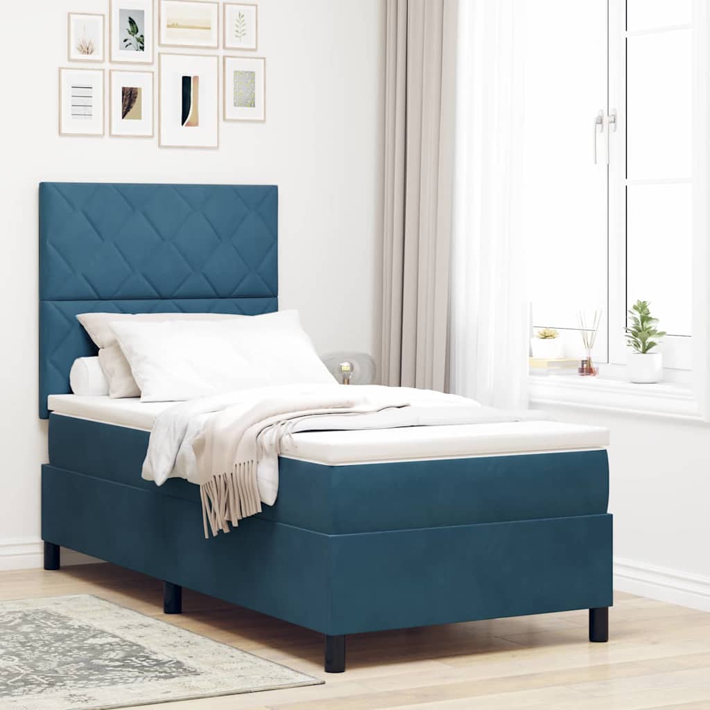 Boxspringbed met matras Donkerblauw 90 x 200 cm Fluweel is nu te koop bij PeponiXL, paradijselijk wonen!