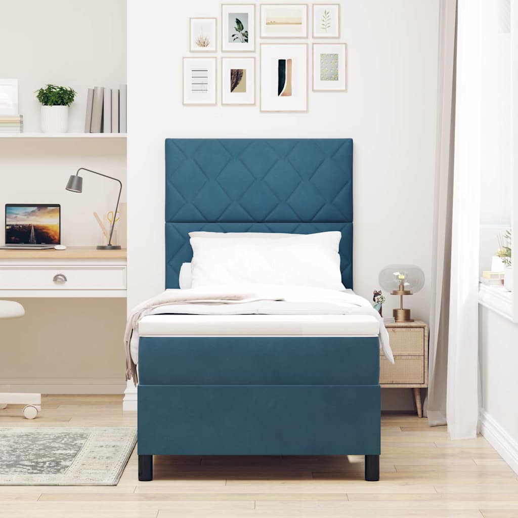 Boxspringbed met matras Donkerblauw 90 x 200 cm Fluweel is nu te koop bij PeponiXL, paradijselijk wonen!