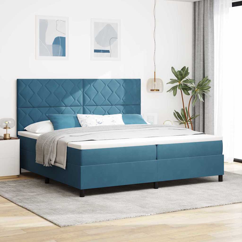 Boxspringbed met matras Donkerblauw 200 x 200 cm Fluweel is nu te koop bij PeponiXL, paradijselijk wonen!