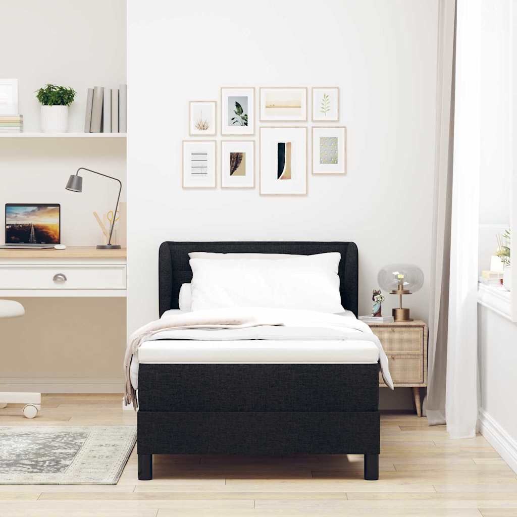 Boxspringbed met matras met hoofdeinde Zwart 100 x 200 cm Stof is nu te koop bij PeponiXL, paradijselijk wonen!
