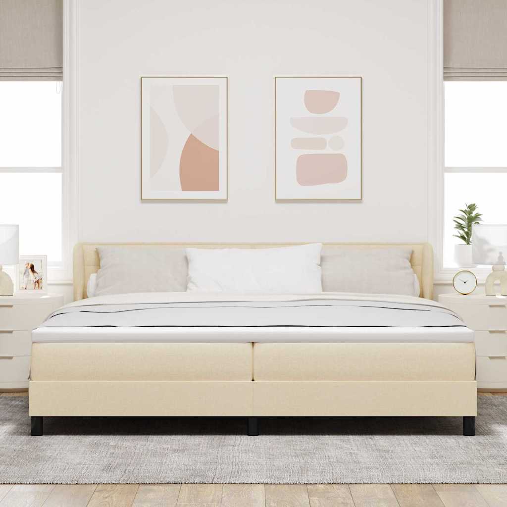 Boxspringbed met matras met hoofdeinde Crème 200 x 200 cm Stof is nu te koop bij PeponiXL, paradijselijk wonen!