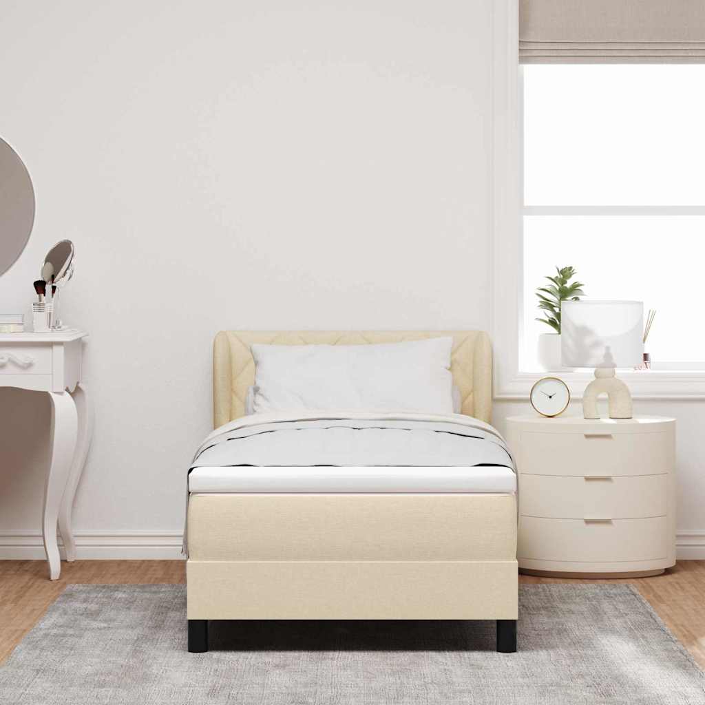 Boxspringbed met matras met hoofdeinde Crème 90 x 200 cm Stof is nu te koop bij PeponiXL, paradijselijk wonen!