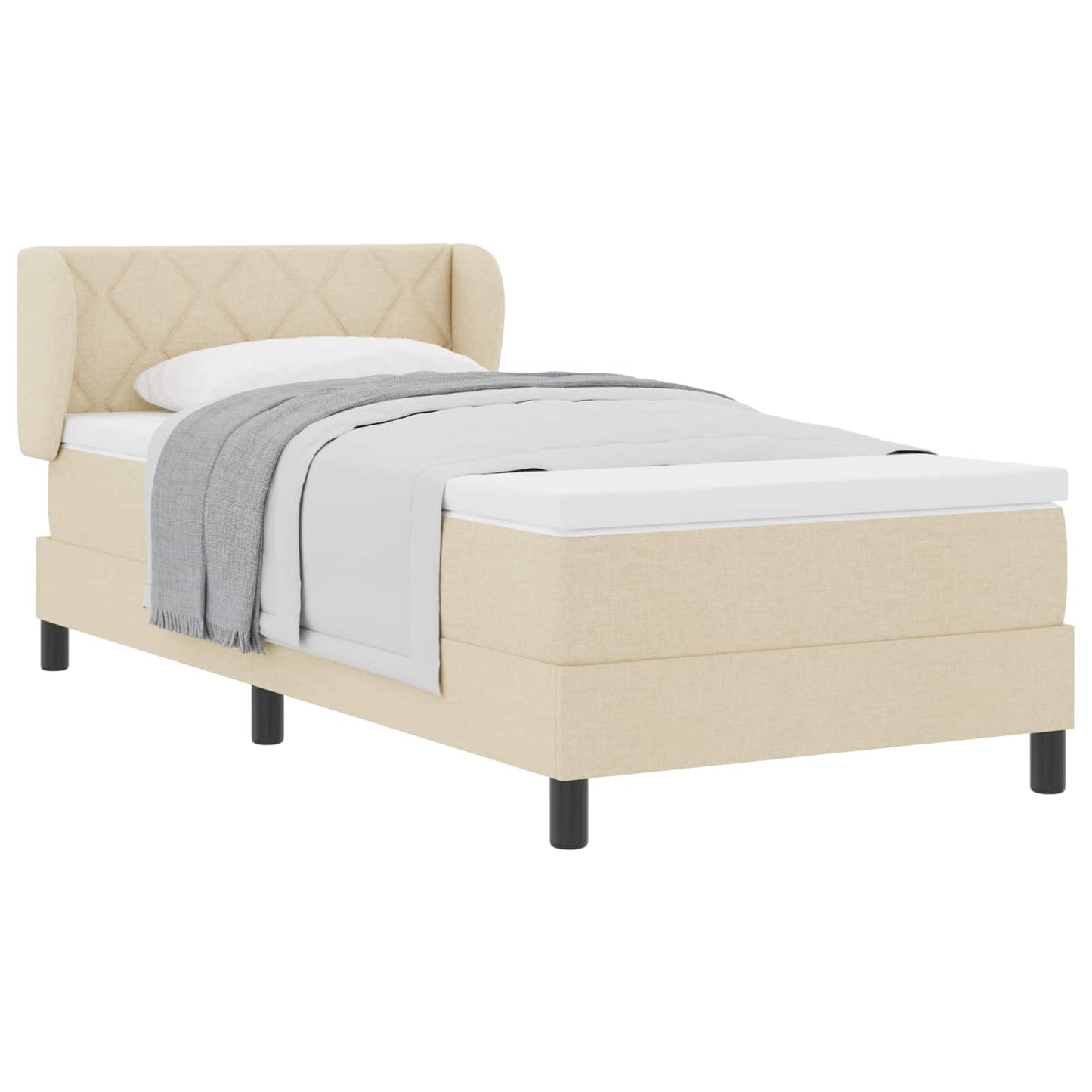 Boxspringbed met matras met hoofdeinde Crème 90 x 200 cm Stof is nu te koop bij PeponiXL, paradijselijk wonen!