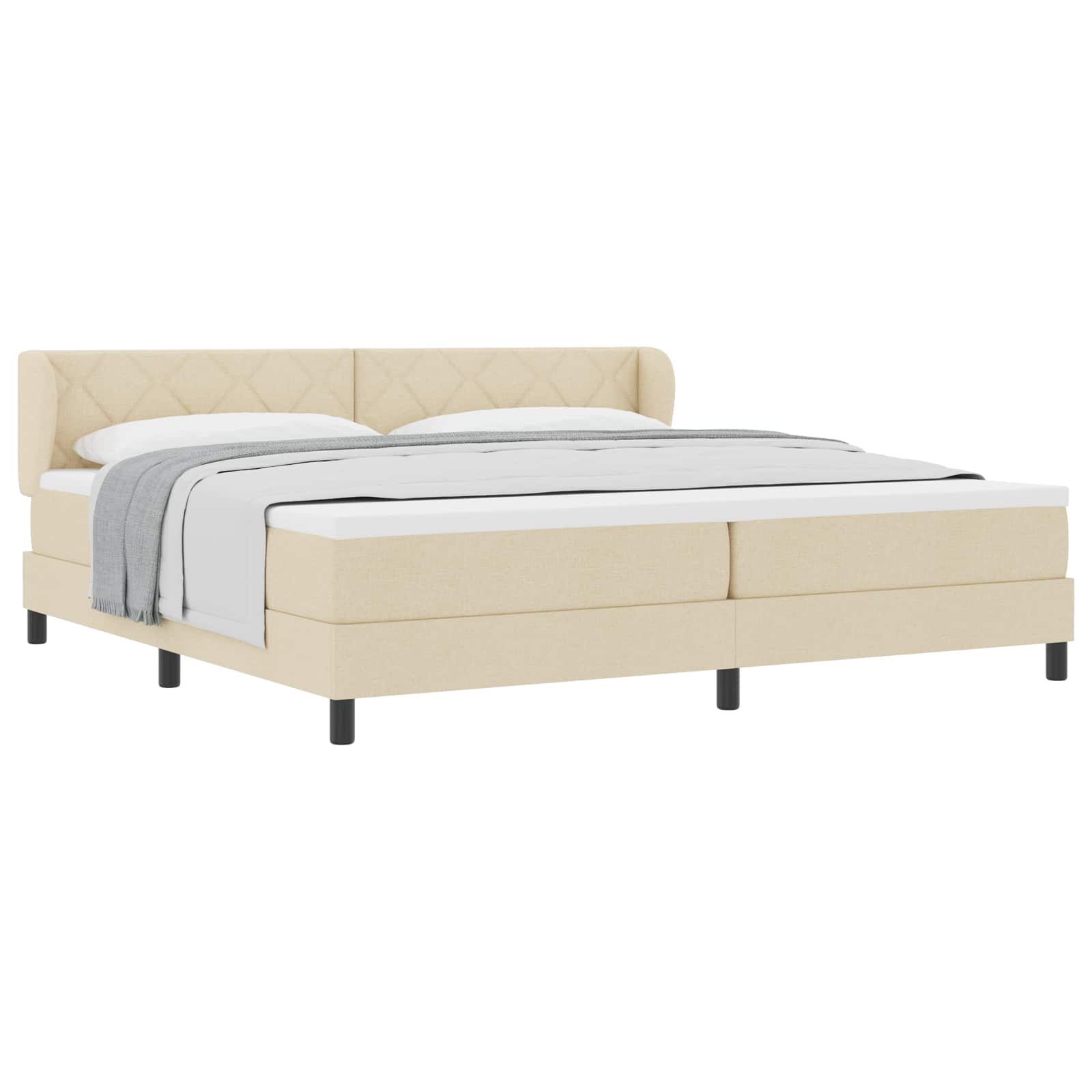 Boxspringbed met matras met hoofdeinde Crème 200 x 200 cm Stof is nu te koop bij PeponiXL, paradijselijk wonen!