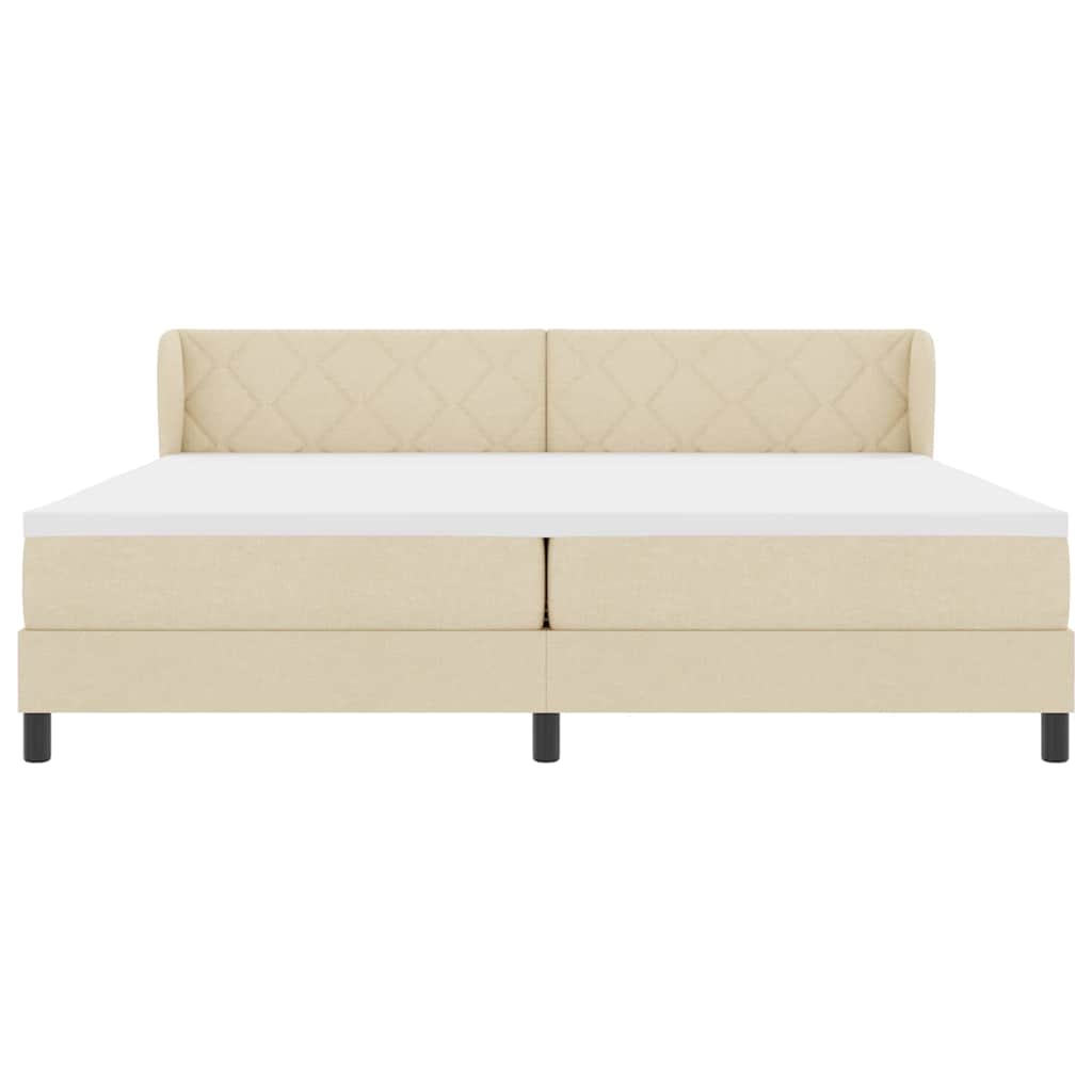 Boxspringbed met matras met hoofdeinde Crème 200 x 200 cm Stof is nu te koop bij PeponiXL, paradijselijk wonen!
