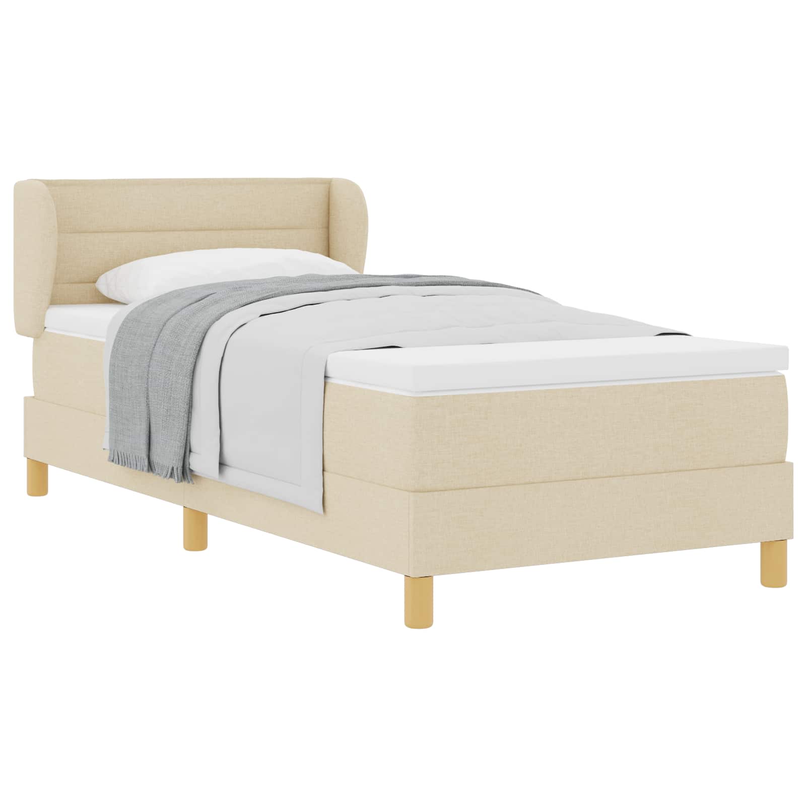 Boxspringbed met matras met hoofdeinde Crème 90 x 200 cm Stof is nu te koop bij PeponiXL, paradijselijk wonen!