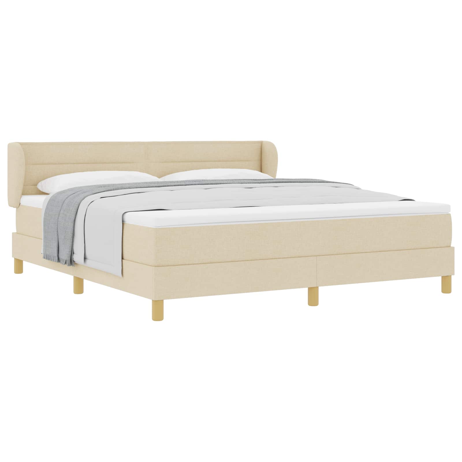 Boxspringbed met matras met hoofdeinde Crème 180 x 200 cm Stof is nu te koop bij PeponiXL, paradijselijk wonen!