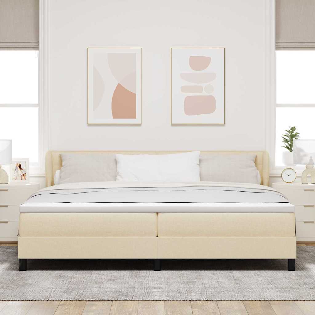 Boxspringbed met matras met hoofdeinde Crème 200 x 200 cm Stof is nu te koop bij PeponiXL, paradijselijk wonen!