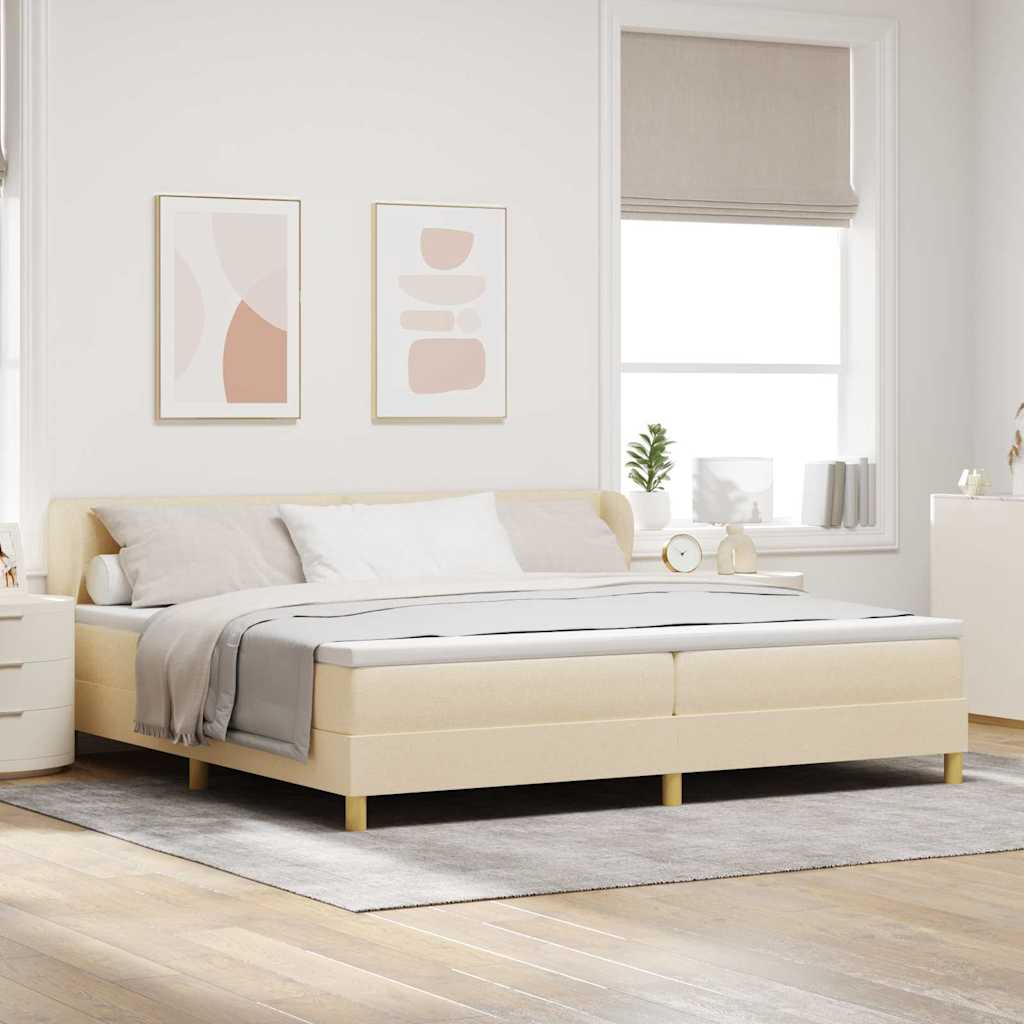 Boxspringbed met matras met hoofdeinde Crème 200 x 200 cm Stof is nu te koop bij PeponiXL, paradijselijk wonen!