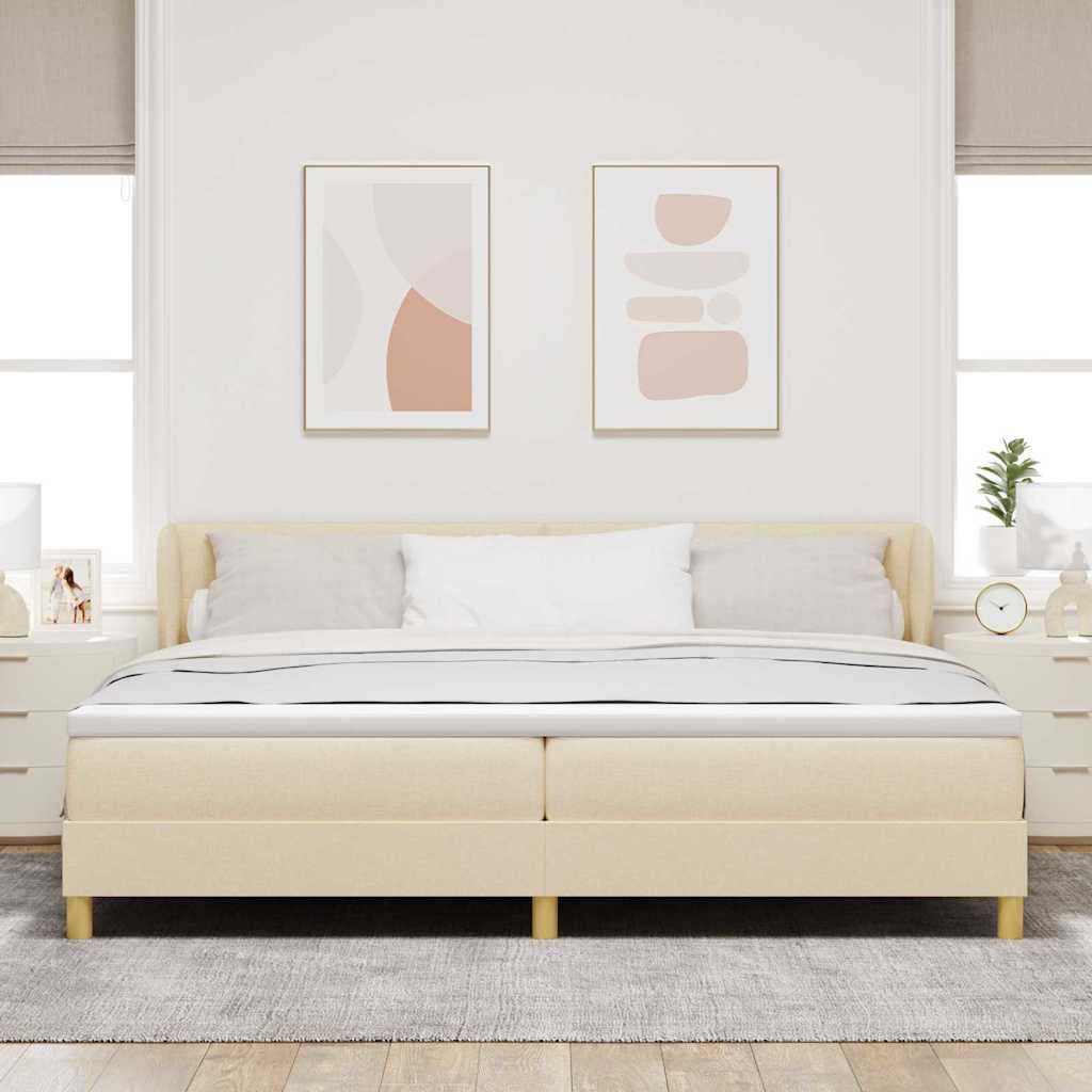 Boxspringbed met matras met hoofdeinde Crème 200 x 200 cm Stof is nu te koop bij PeponiXL, paradijselijk wonen!