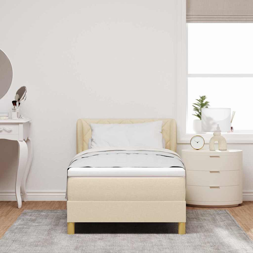 Boxspringbed met matras met hoofdeinde Crème 90 x 200 cm Stof is nu te koop bij PeponiXL, paradijselijk wonen!