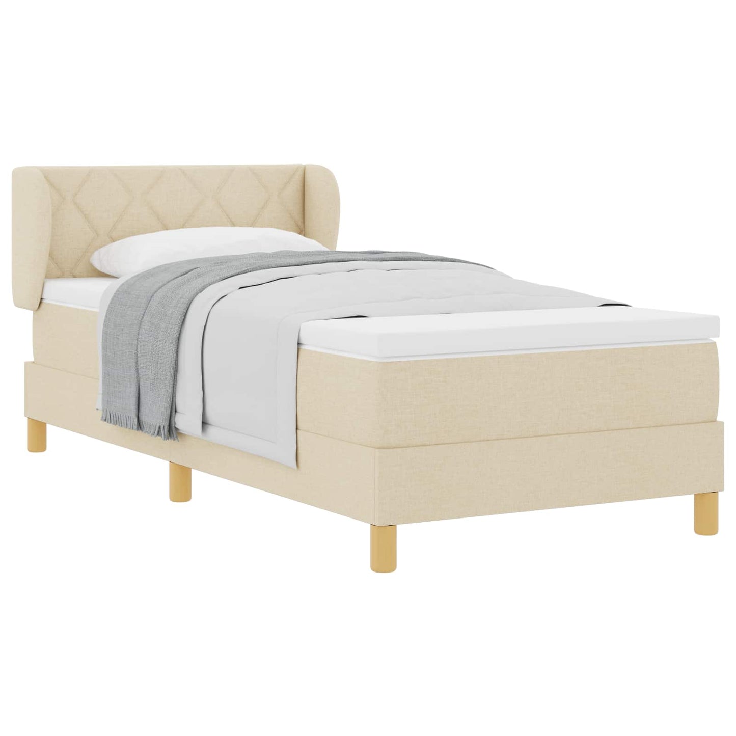 Boxspringbed met matras met hoofdeinde Crème 90 x 200 cm Stof is nu te koop bij PeponiXL, paradijselijk wonen!
