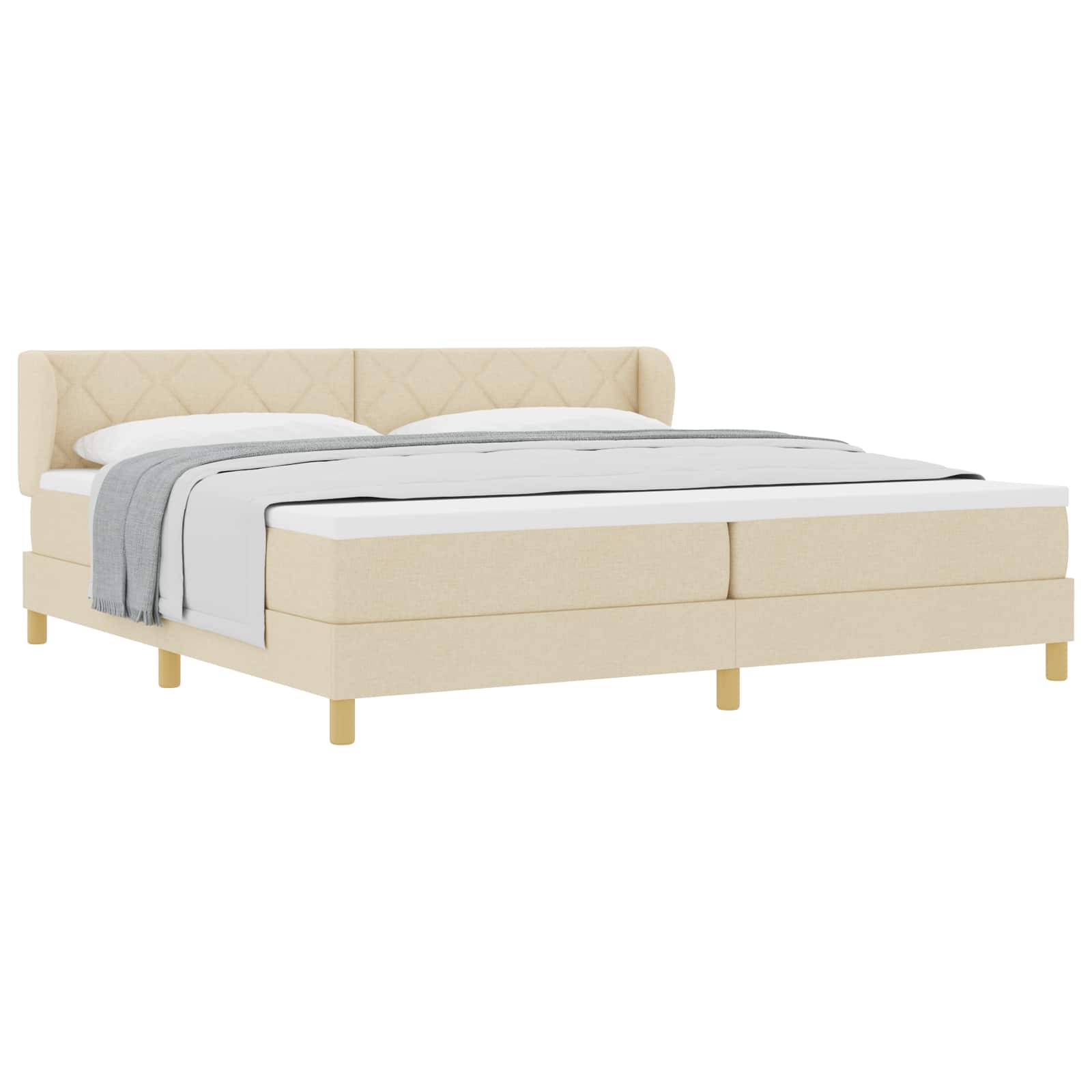 Boxspringbed met matras met hoofdeinde Crème 200 x 200 cm Stof is nu te koop bij PeponiXL, paradijselijk wonen!