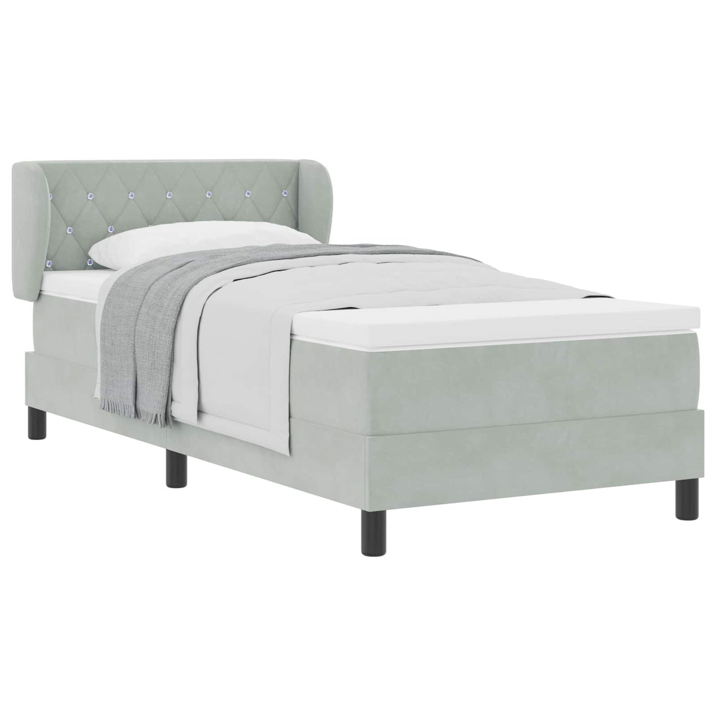 Boxspringbed met hoofdeinde Lichtgrijs 90 x 190 cm Fluweel is nu te koop bij PeponiXL, paradijselijk wonen!