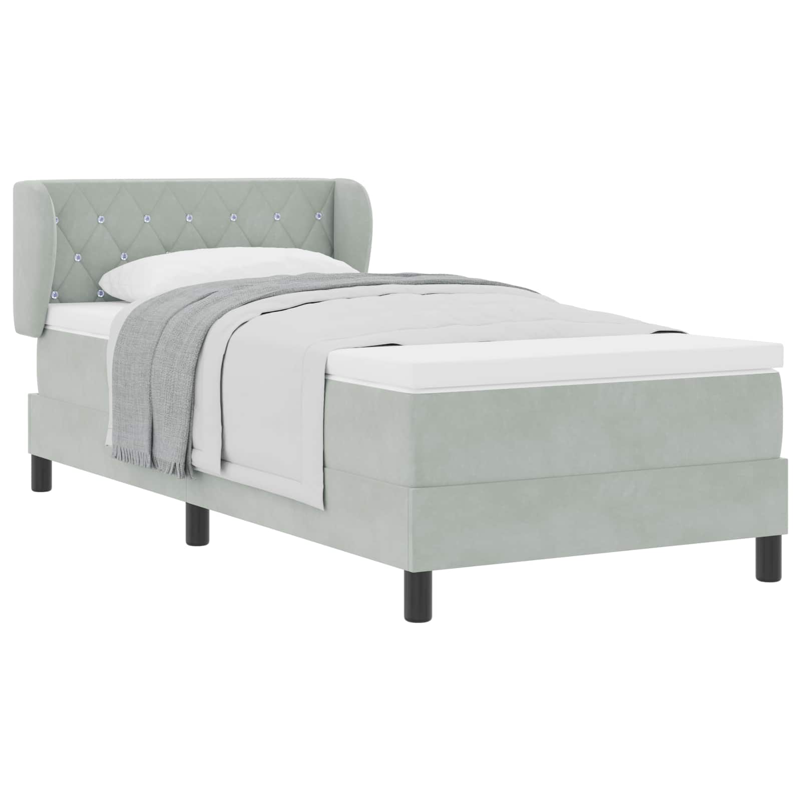 Boxspringbed met hoofdeinde Lichtgrijs 90 x 190 cm Fluweel is nu te koop bij PeponiXL, paradijselijk wonen!