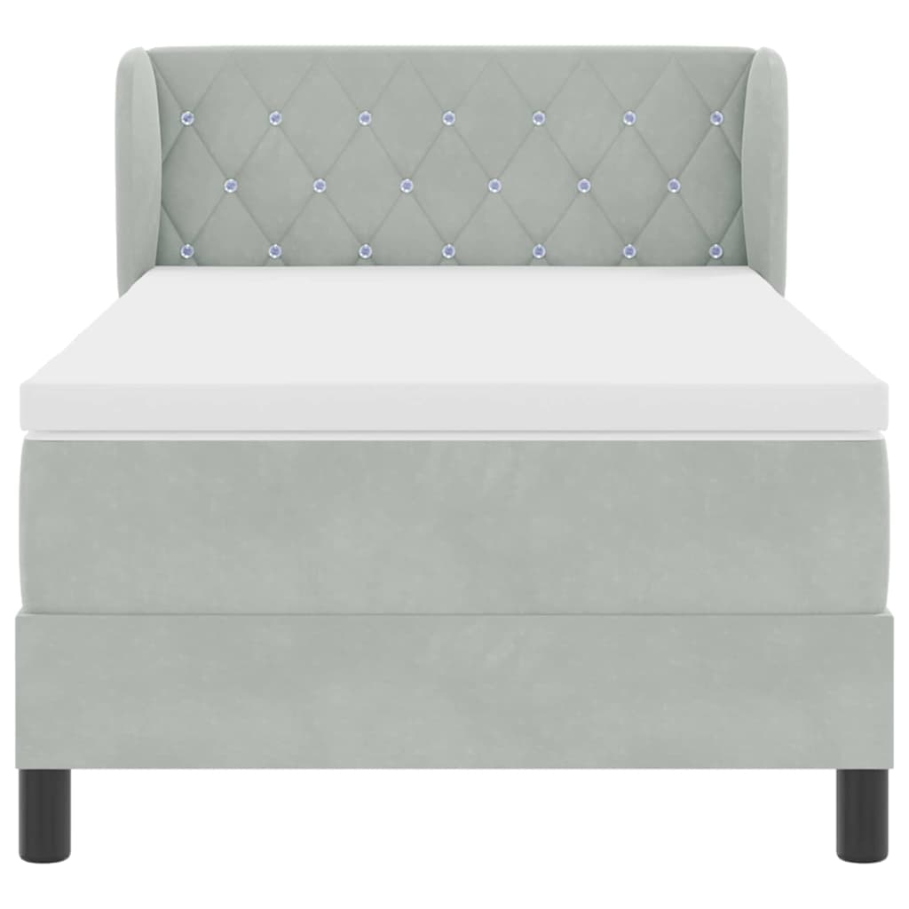 Boxspringbed met hoofdeinde Lichtgrijs 90 x 190 cm Fluweel is nu te koop bij PeponiXL, paradijselijk wonen!
