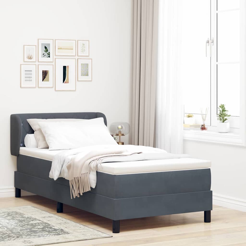 Boxspringbed met hoofdeinde Donkergrijs 90 x 190 cm Fluweel is nu te koop bij PeponiXL, paradijselijk wonen!