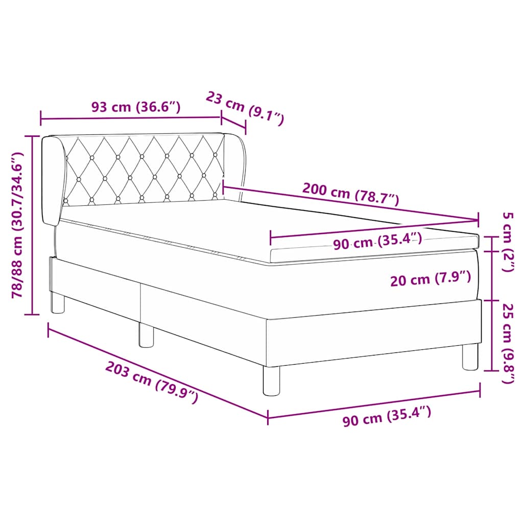 Boxspringbed met hoofdeinde Lichtgrijs 90 x 200 cm Fluweel is nu te koop bij PeponiXL, paradijselijk wonen!