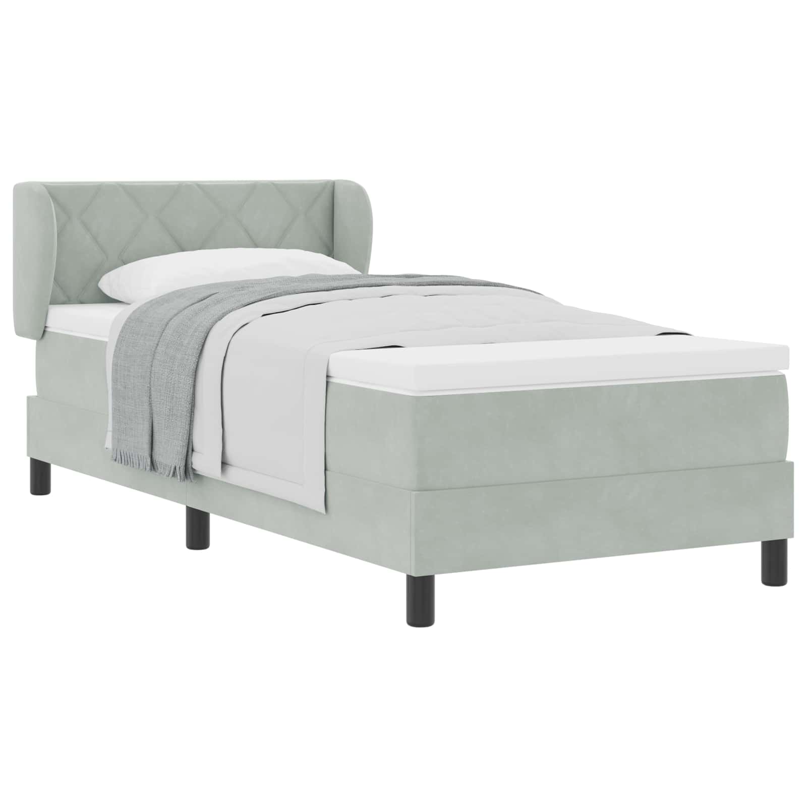 Boxspringbed met hoofdeinde Lichtgrijs 90 x 190 cm Fluweel is nu te koop bij PeponiXL, paradijselijk wonen!