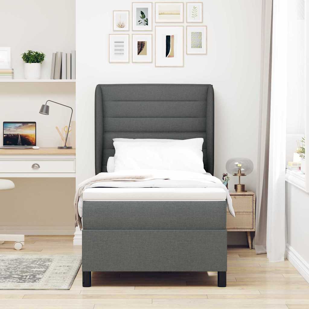 Boxspring bed met matras Donkergrijs 80 x 200 cm Stof is nu te koop bij PeponiXL, paradijselijk wonen!