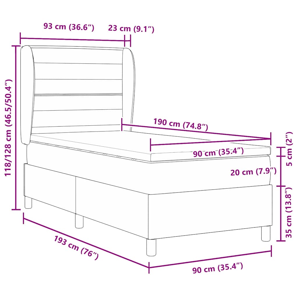 Boxspring bed met matras Donkergrijs 90 x 190 cm Stof is nu te koop bij PeponiXL, paradijselijk wonen!