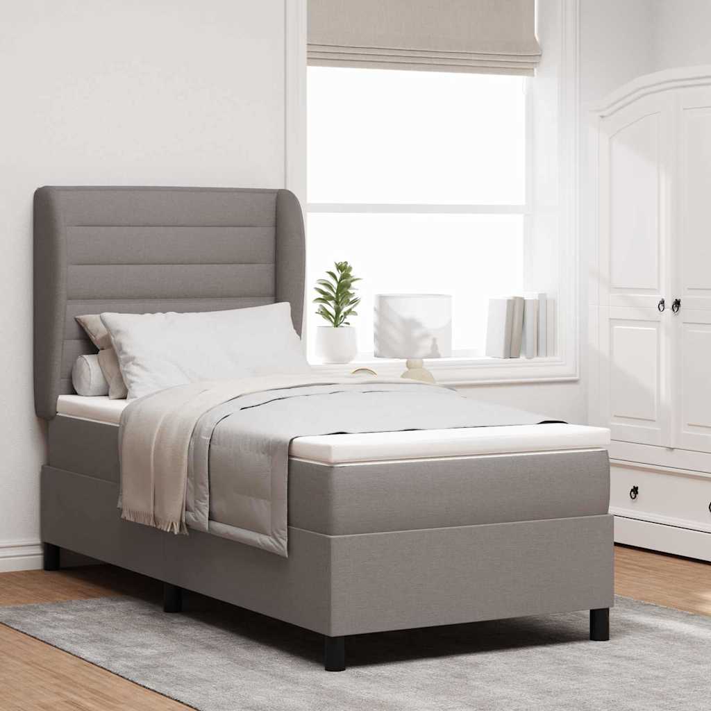 Boxspring bed met matras met hoofdeinde Taupe 90 x 190 cm Stof is nu te koop bij PeponiXL, paradijselijk wonen!