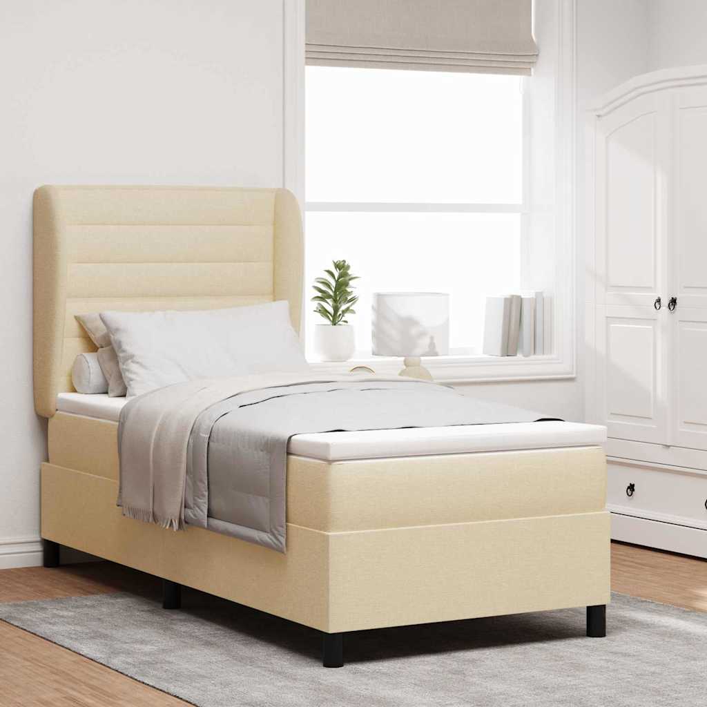 Boxspring bed met matras met hoofdeinde Crème 90 x 190 cm Stof is nu te koop bij PeponiXL, paradijselijk wonen!