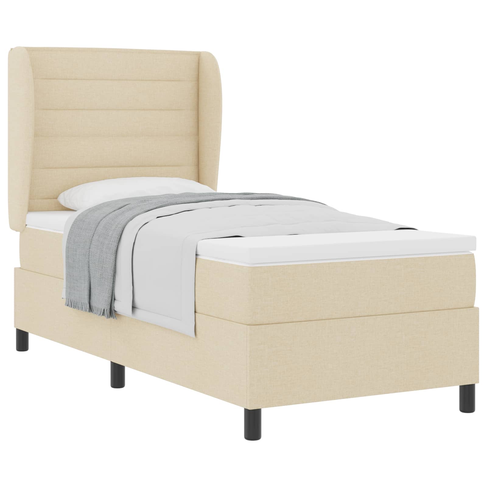 Boxspring bed met matras met hoofdeinde Crème 90 x 200 cm Stof is nu te koop bij PeponiXL, paradijselijk wonen!