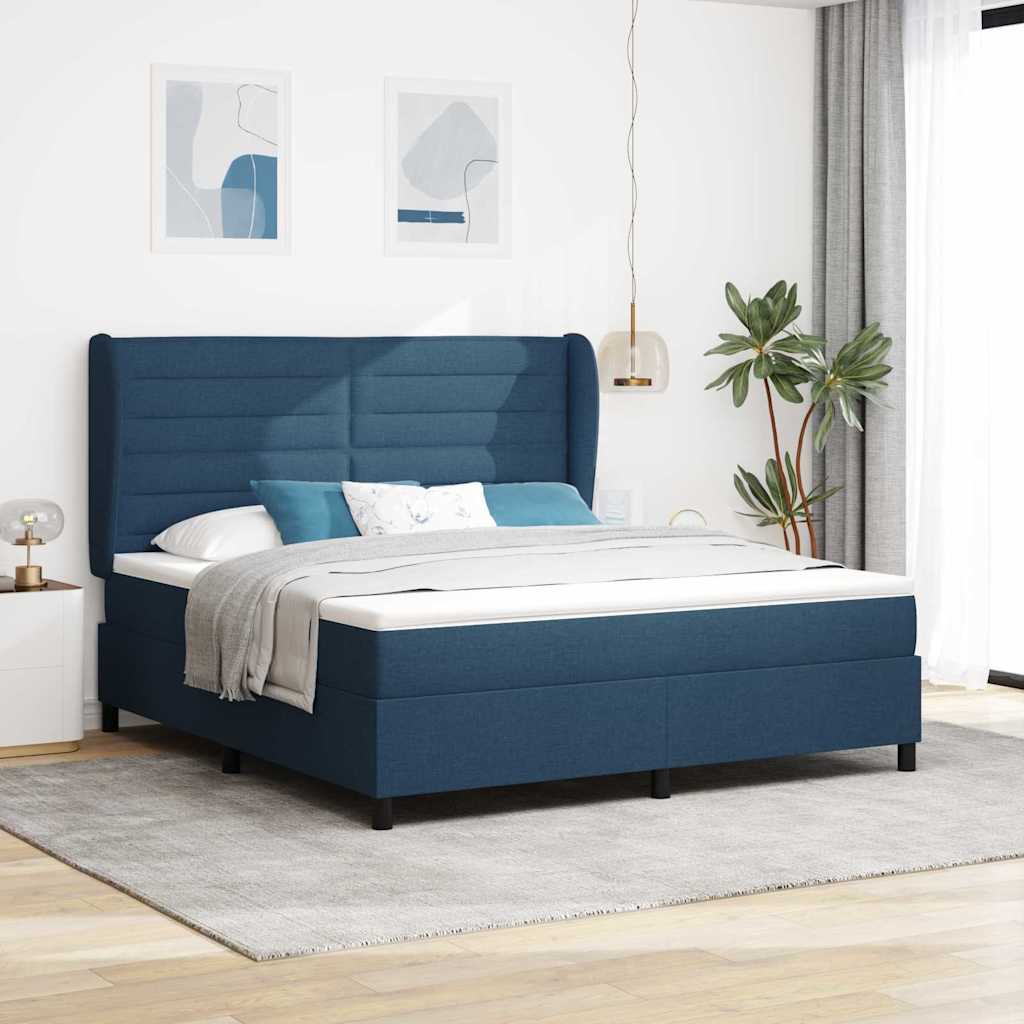 Boxspring bed met matras met hoofdeinde Blauw 180 x 200 cm Stof is nu te koop bij PeponiXL, paradijselijk wonen!