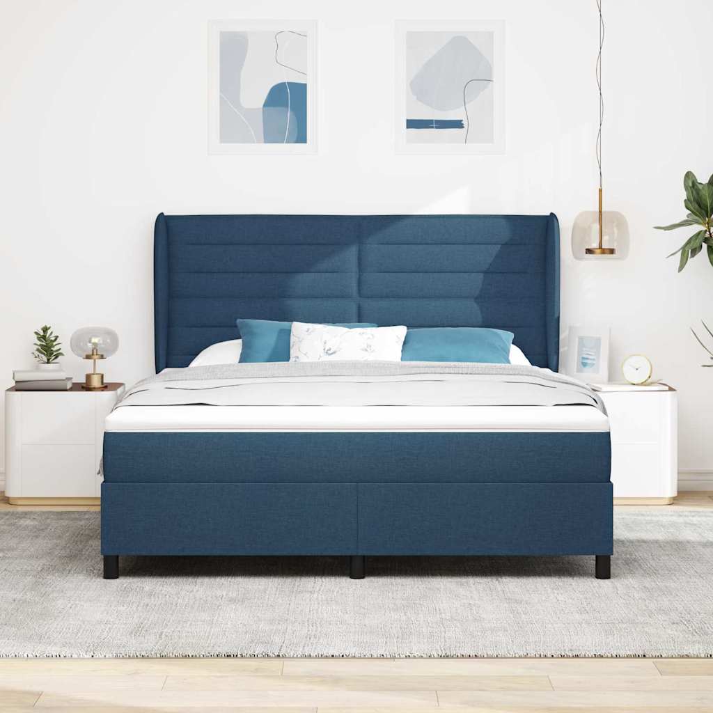 Boxspring bed met matras met hoofdeinde Blauw 180 x 200 cm Stof is nu te koop bij PeponiXL, paradijselijk wonen!
