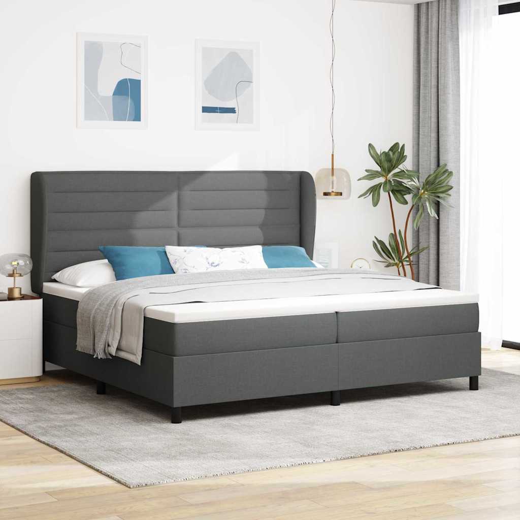 Boxspring bed met matras Donkergrijs 200 x 200 cm Stof is nu te koop bij PeponiXL, paradijselijk wonen!