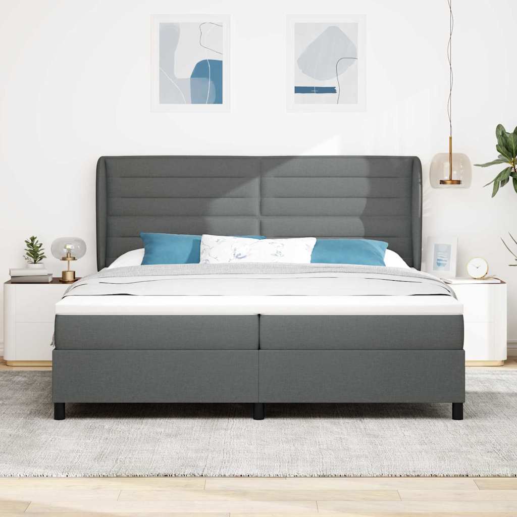 Boxspring bed met matras Donkergrijs 200 x 200 cm Stof is nu te koop bij PeponiXL, paradijselijk wonen!