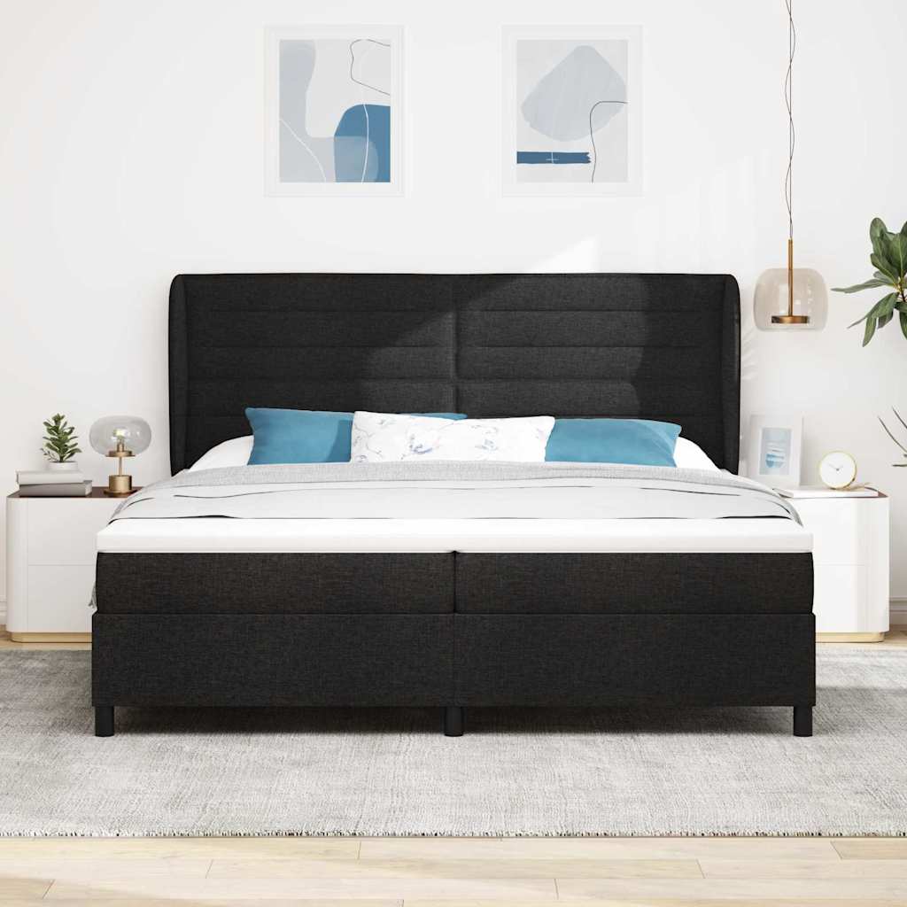 Boxspring bed met matras met hoofdeinde Zwart 200 x 200 cm Stof is nu te koop bij PeponiXL, paradijselijk wonen!