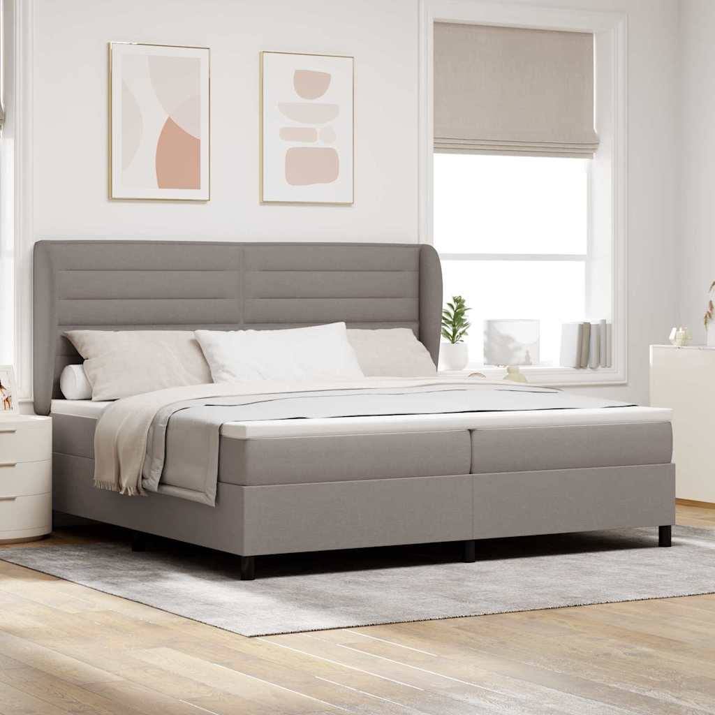 Boxspring bed met matras met hoofdeinde Taupe 200 x 200 cm Stof is nu te koop bij PeponiXL, paradijselijk wonen!