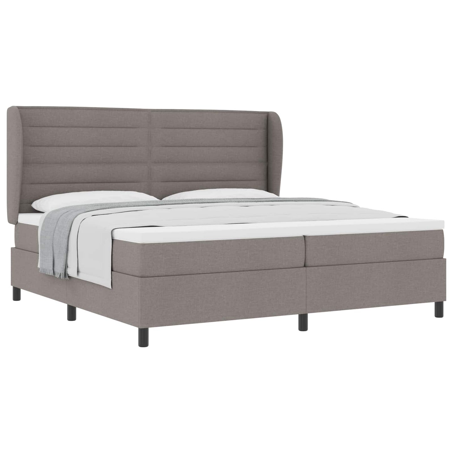 Boxspring bed met matras met hoofdeinde Taupe 200 x 200 cm Stof is nu te koop bij PeponiXL, paradijselijk wonen!
