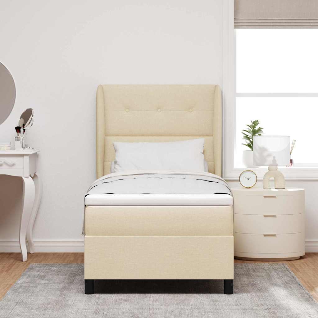 Boxspring bed met matras met hoofdeinde Crème 80 x 200 cm Stof is nu te koop bij PeponiXL, paradijselijk wonen!