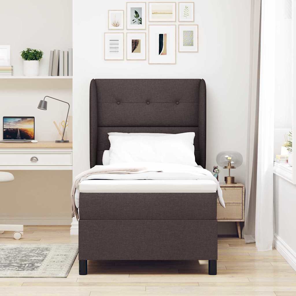 Boxspring bed met matras Donkerbruin 90 x 190 cm Stof is nu te koop bij PeponiXL, paradijselijk wonen!