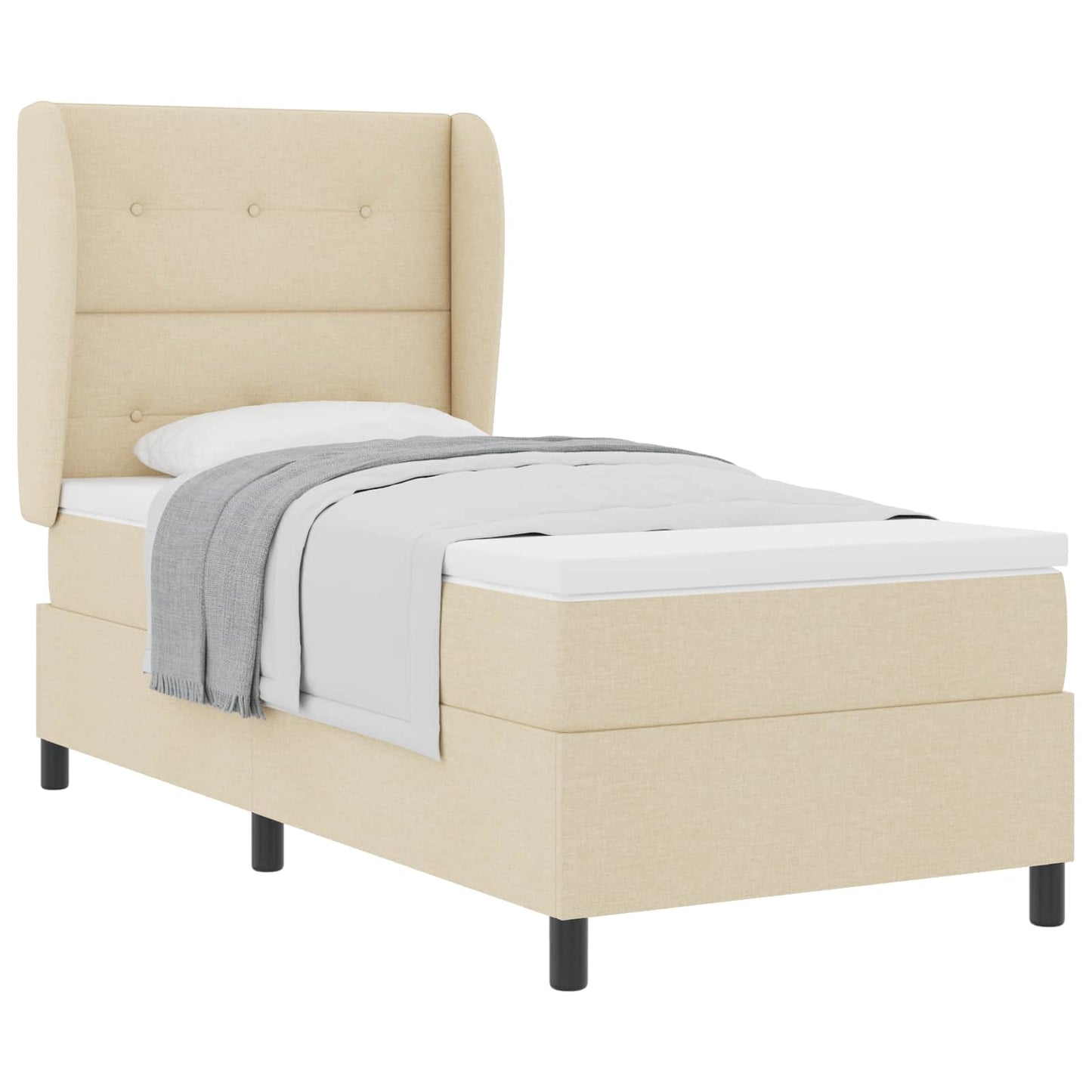 Boxspring bed met matras met hoofdeinde Crème 90 x 200 cm Stof is nu te koop bij PeponiXL, paradijselijk wonen!
