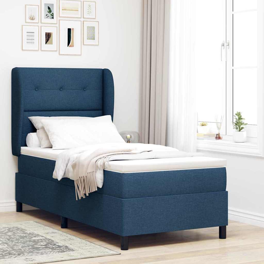 Boxspring bed met matras met hoofdeinde Blauw 100 x 200 cm Stof is nu te koop bij PeponiXL, paradijselijk wonen!